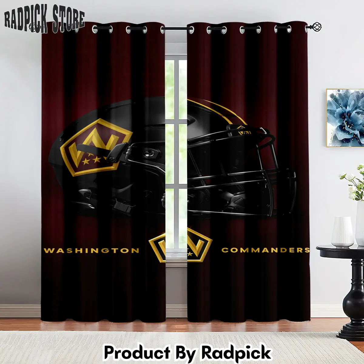 Radpick washington commanders football team curtains drapes for window treatment set 2 rp852105